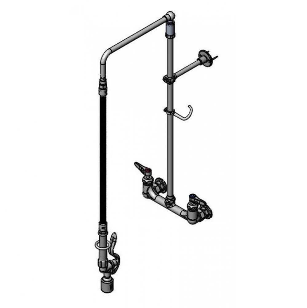 Pre-Rinse: 8&apos;&apos; Wall Mount, Overhead Swivel Arm, Ceramas, Low-Flow Spray Valve, Flex Hose