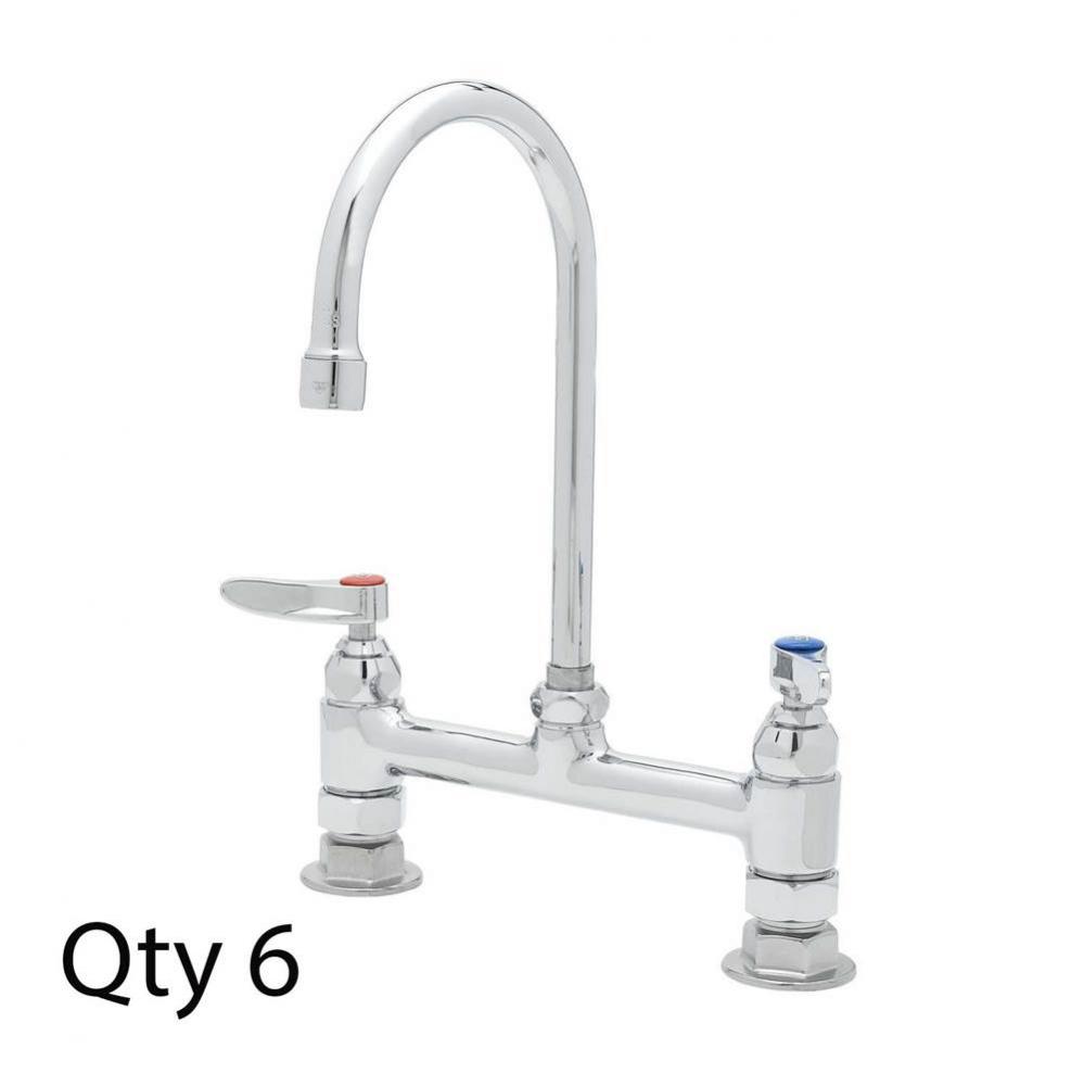 Double Pantry Faucet, Deck Mount, 8&apos;&apos; Centers, Rigid Gooseneck, Lever Handles (Qty. 6)