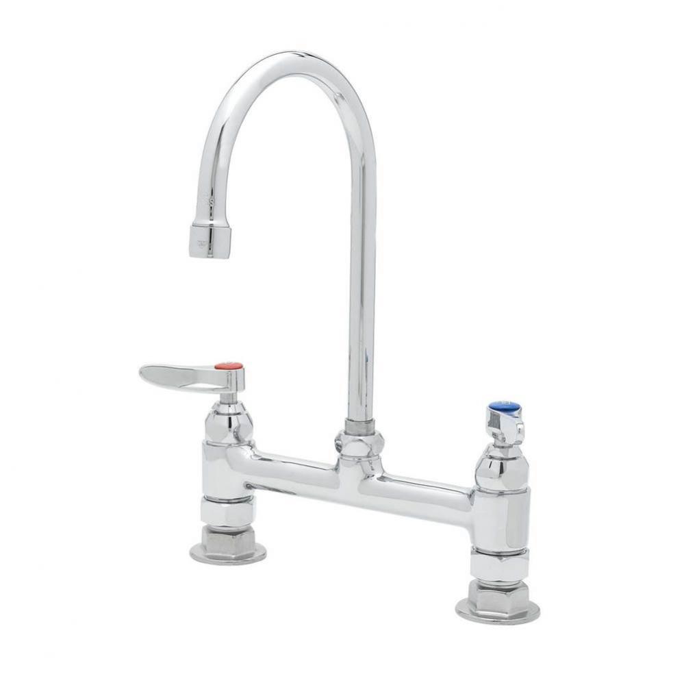 Double Pantry Faucet, Deck Mount, 8&apos;&apos; Centers, Swivel/Rigid Gooseneck, Lever Handles