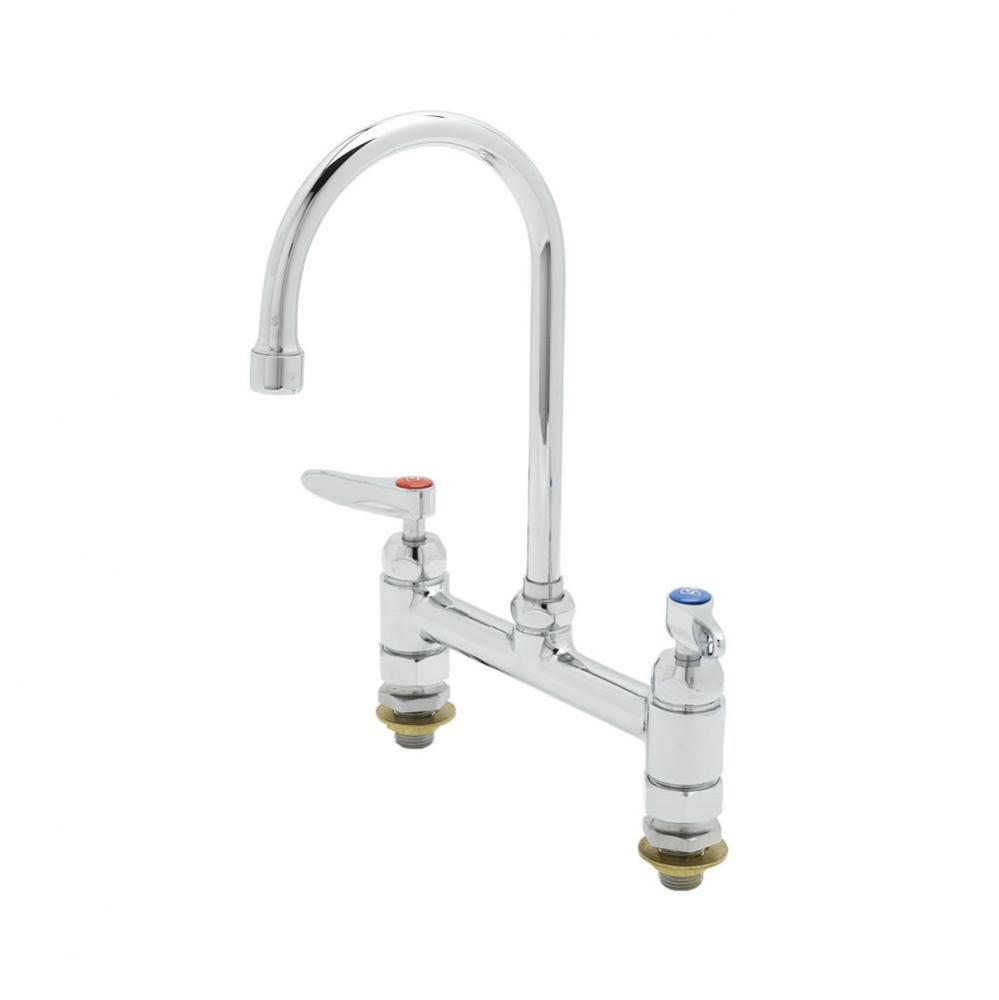 8&apos;&apos; c/c Deck Mount Faucet, Swivel Gooseneck, Lever Handles, 00CC Inlets &amp; Ceramas