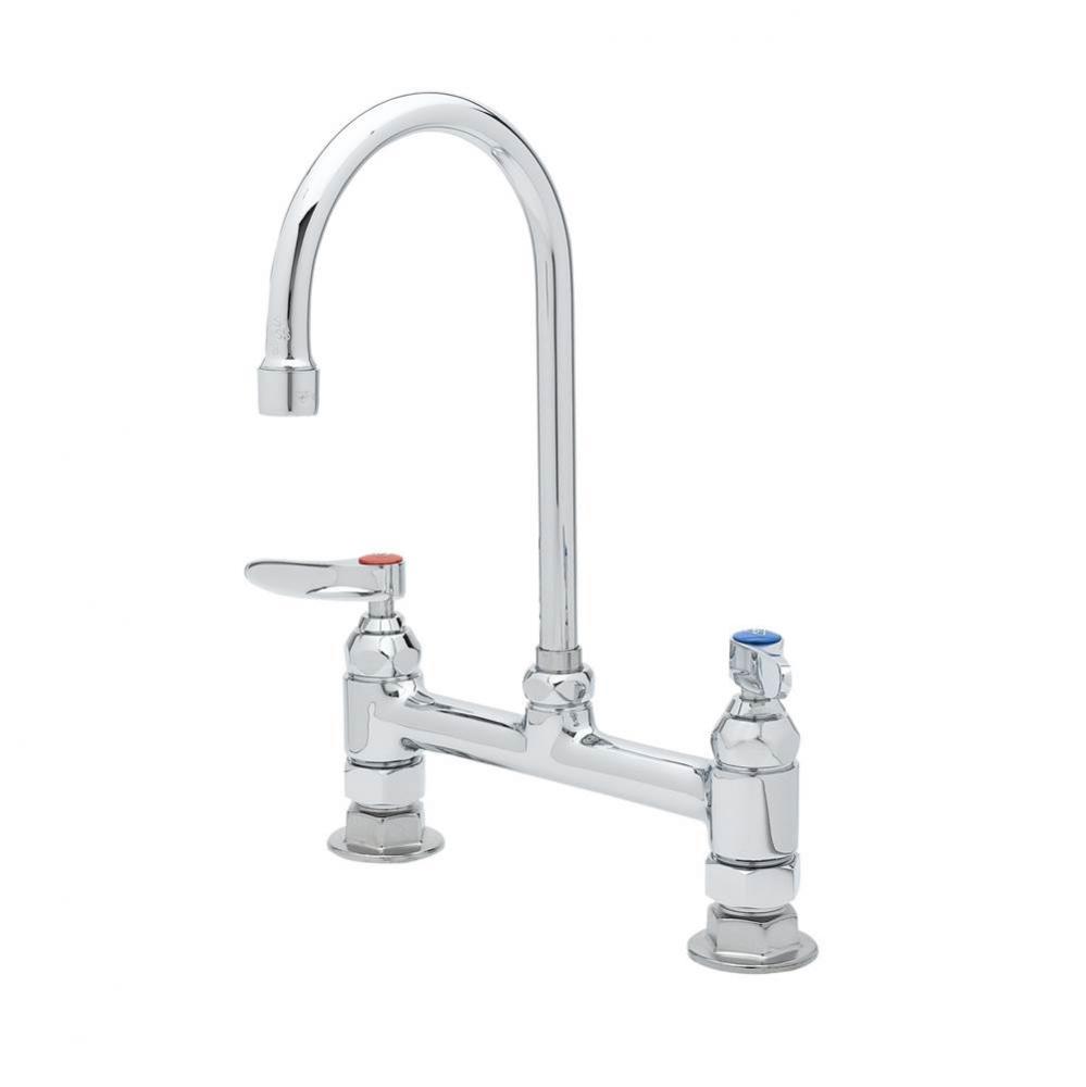 8&apos;&apos; c/c Double Pantry Faucet, Deck Mount, Swivel Gooseneck, Lever Handles &amp; B-0425 S