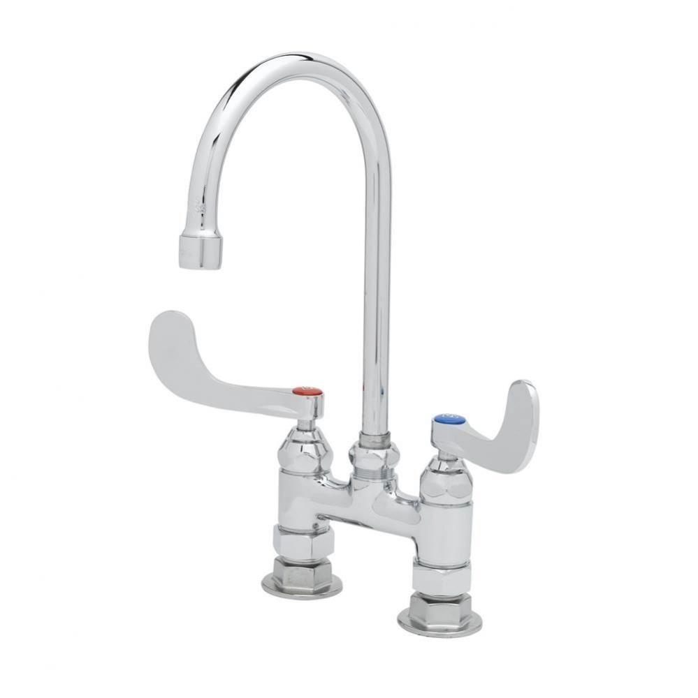 Double Pantry Faucet, 4&apos;&apos; c/c Deck Mount, Swivel Gooseneck, 4&apos;&apos; Wrist-Action H