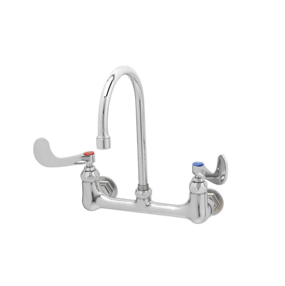 Double Pantry Faucet, Wall Mount, 8&apos;&apos; Centers, S/R Gooseneck, 4&apos;&apos; Wrist Action