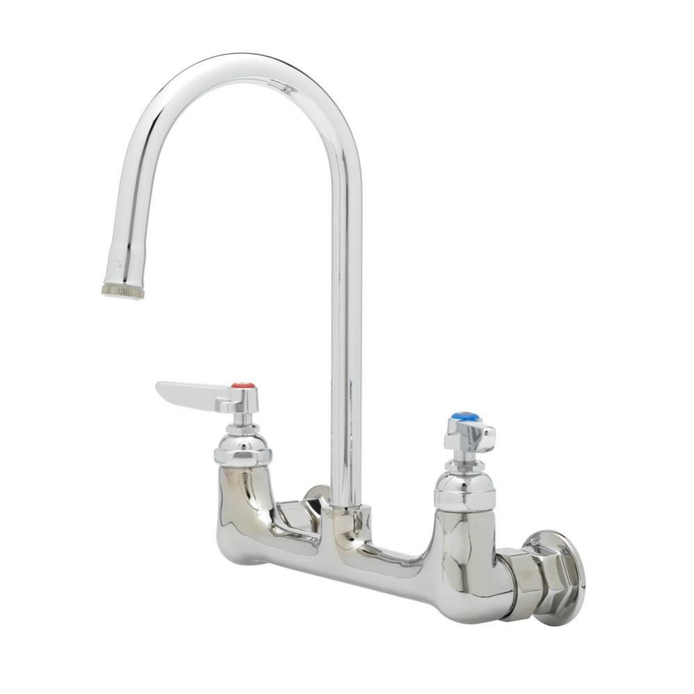 Double Pantry Faucet, Wall Mount, 8&apos;&apos; Centers, Rigid Gooseneck, Lever Handles (Qty. 6)