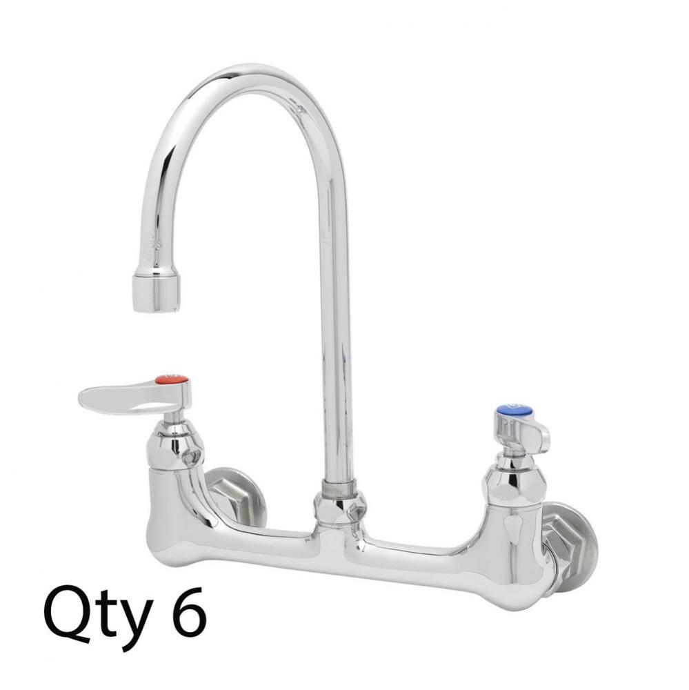 Double Pantry Faucet, Wall Mount, 8&apos;&apos; Centers, Swivel Gooseneck, Lever Handles (Qty. 6)