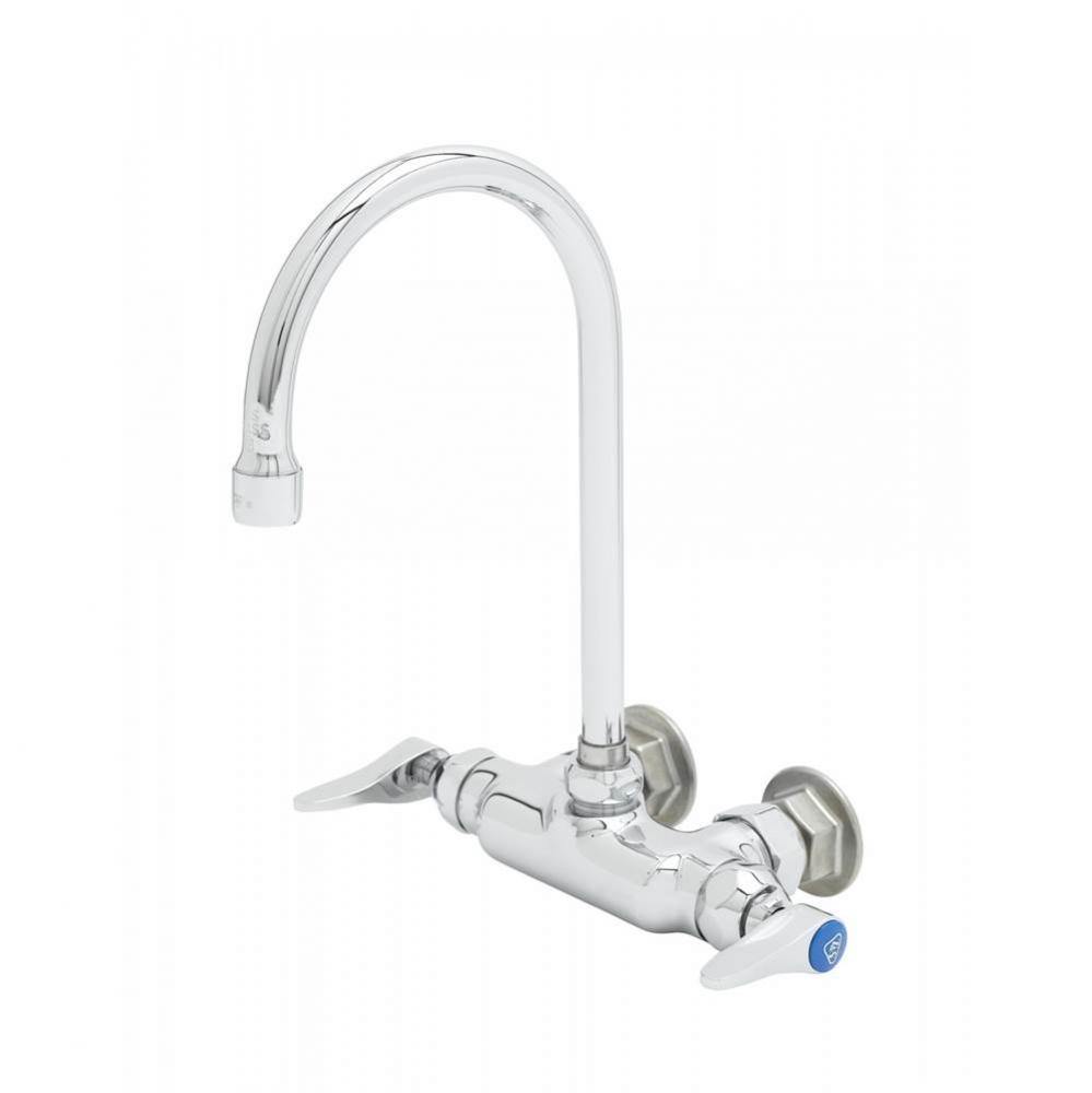 Double Pantry Faucet, Wall-Mount, 3-3/8&apos;&apos; Centers, Swivel/Rigid Gooseneck, Lever Handles