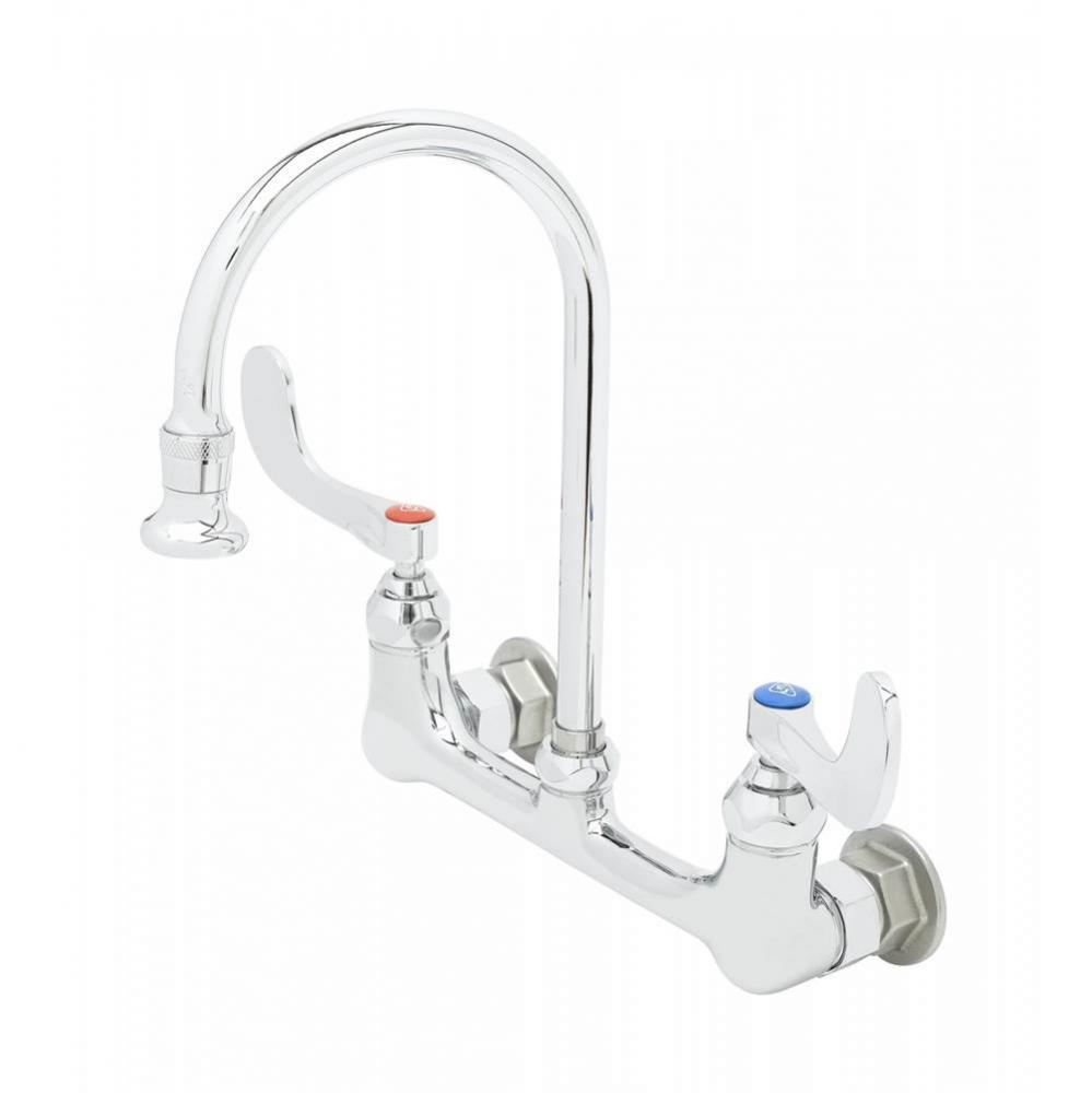 Wall Mount Faucet, 8&apos;&apos; Centers, S/R Gooseneck w/ 2.2 GPM Rosespray, 4&apos;&apos; Wrist