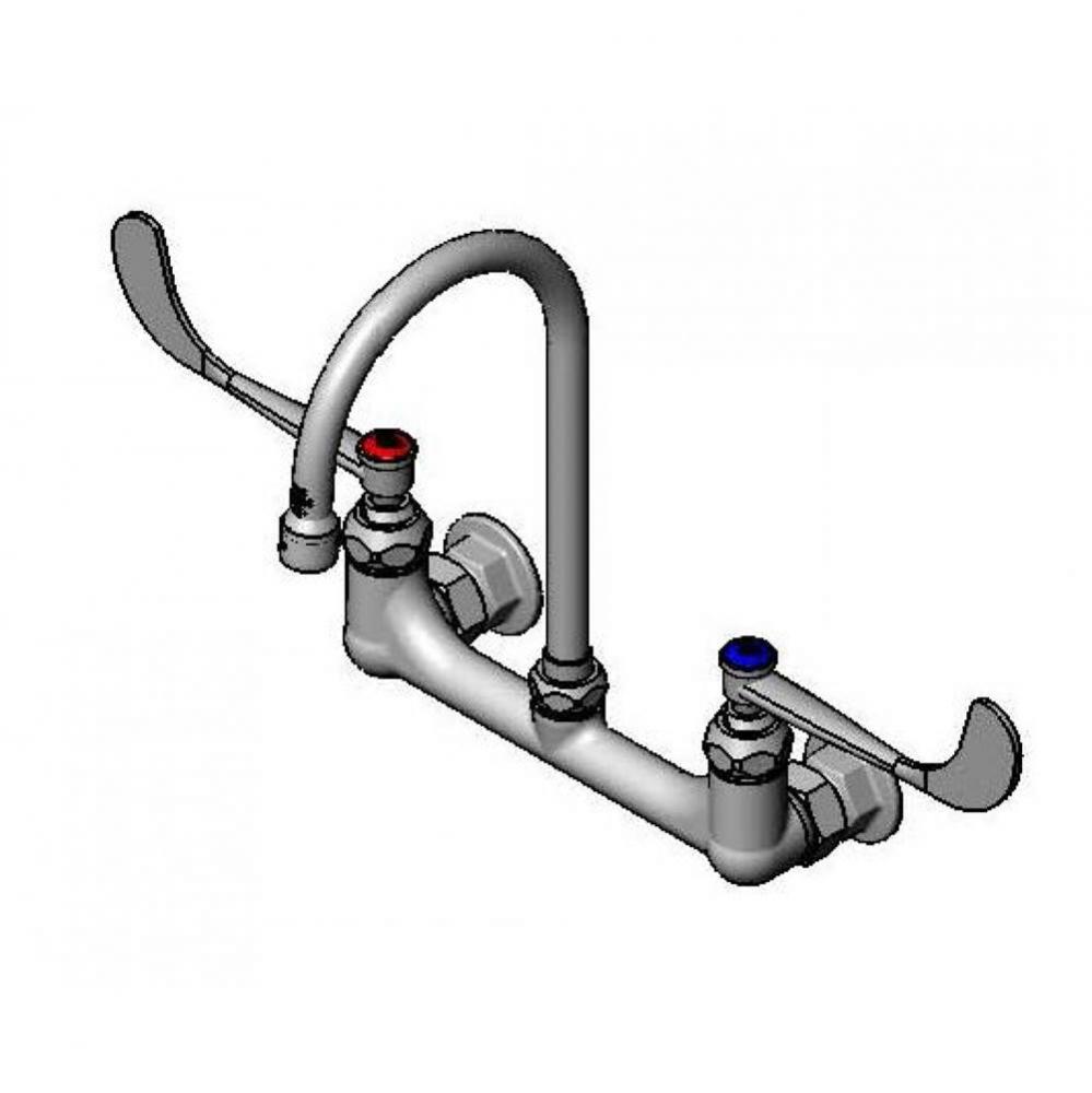 Medical Faucet, 8&apos;&apos; Wall Mount, 120X Rigid Gooseneck, 6&apos;&apos; Wrist-Action Handles