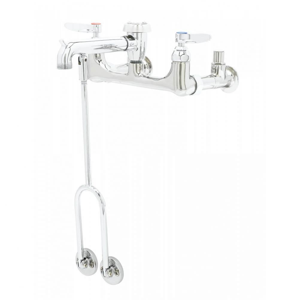 Service Sink Faucet, Wall Mount, 8&apos;&apos; Centers, Vacuum Breaker, Integral Stops, Polished