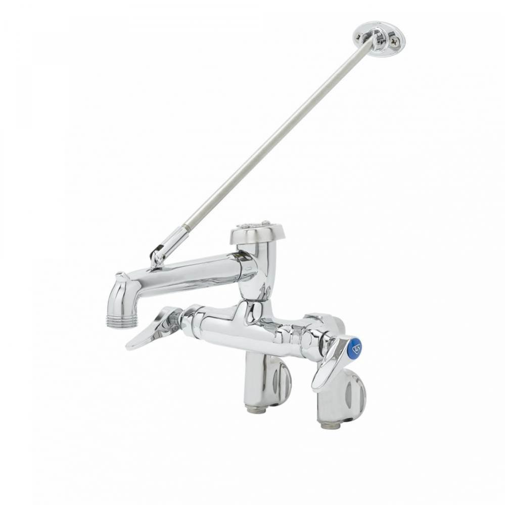 Service Sink Faucet, Wall Mount, Adjustable Centers, Vacuum Breaker, Wall Brace, Polished