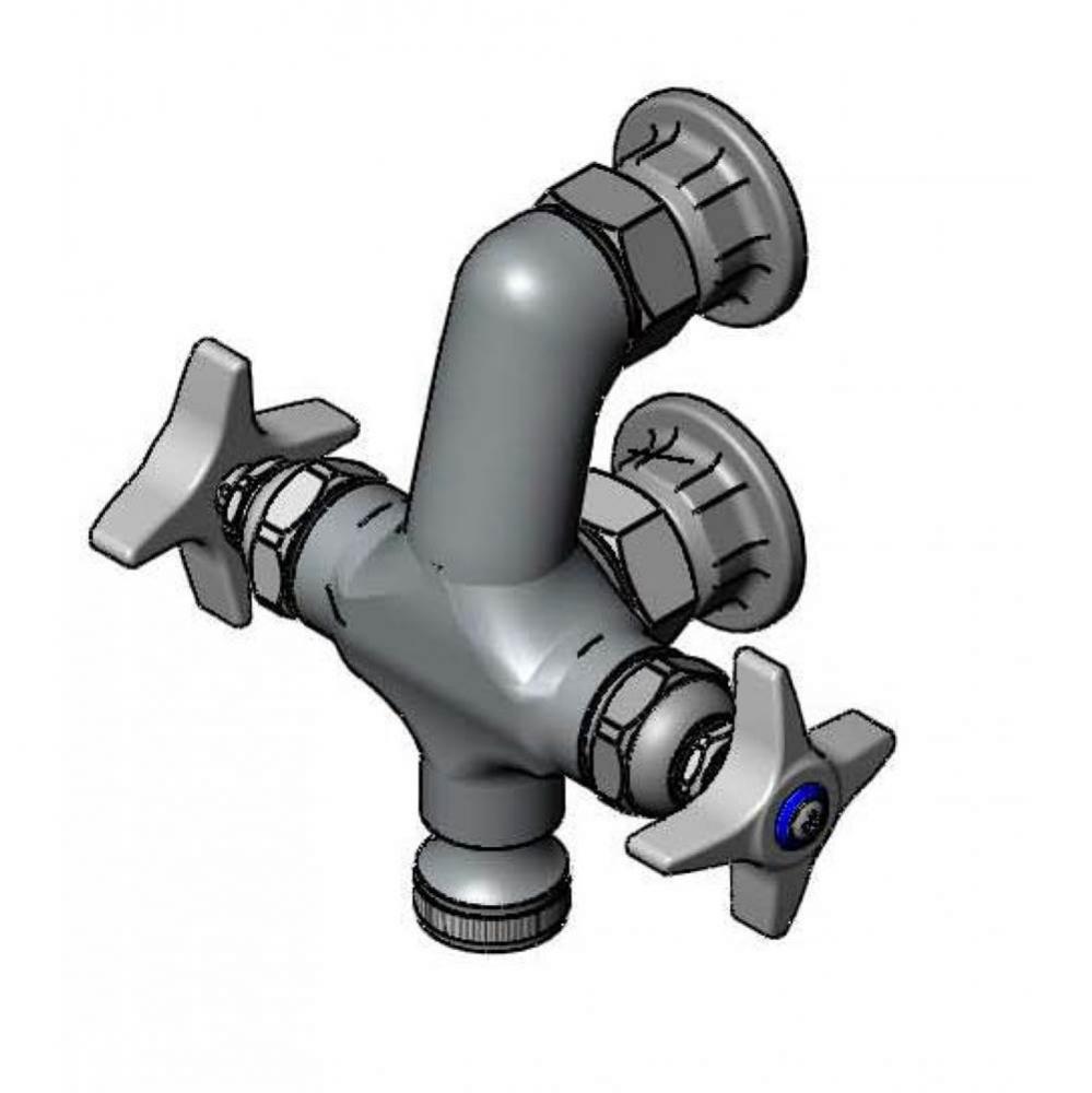 Mixing Faucet, Vertical, 1/2&apos;&apos; NPT Female Inlets, 4-Arm Handles, 2.2 GPM Rosespray, Roug