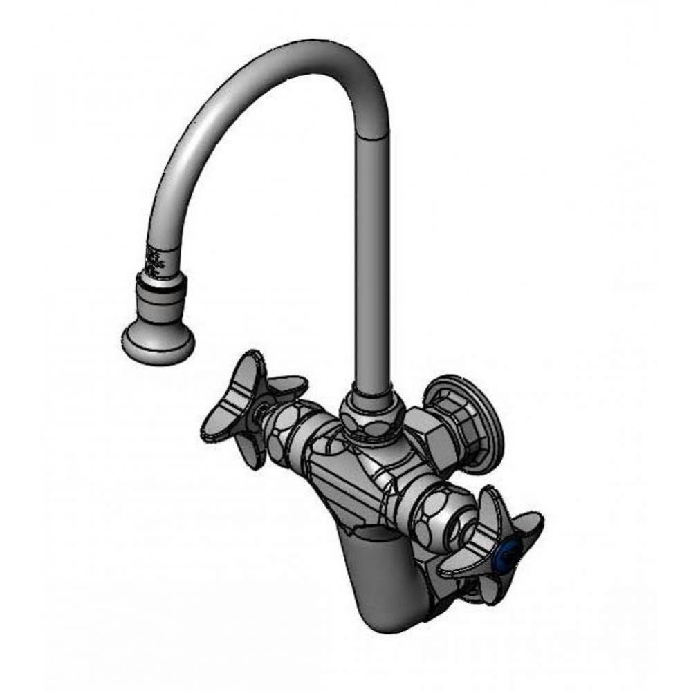 Mixing Faucet, Vertical, Wall Mount, Rigid/Swivel GN, 2.2 GPM Rosespray, 4-Arm Handles