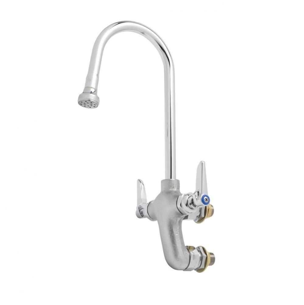 Mixing Faucet, Vertical, Wall Mount, Rigid Gooseneck,2.2 GPM Rosespray, Rough, CC Inlets