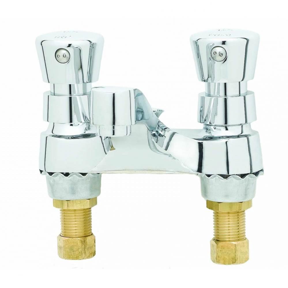 Metering Faucet, Deck Mount, 4&apos;&apos; Centers, 0.5 GPM Outlet Device, Push Buttons