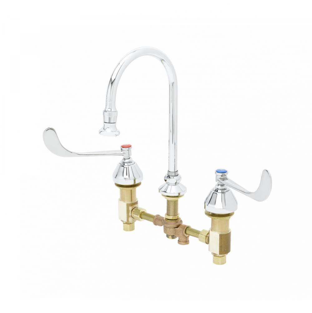 Medical Faucet, Conceal Body, Wrist Handle, Pedal Valve Inlet, Swivel/Rigid GN, Rosespray