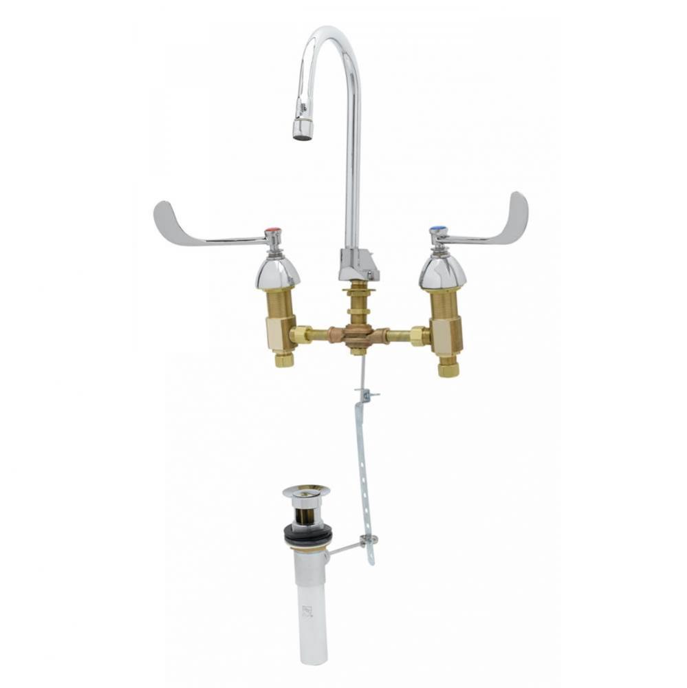 Medical Faucet, Concealed Body, 6&apos;&apos; Wrist Handles, Swivel/Rigid Gooseneck, Aerator, Pop-