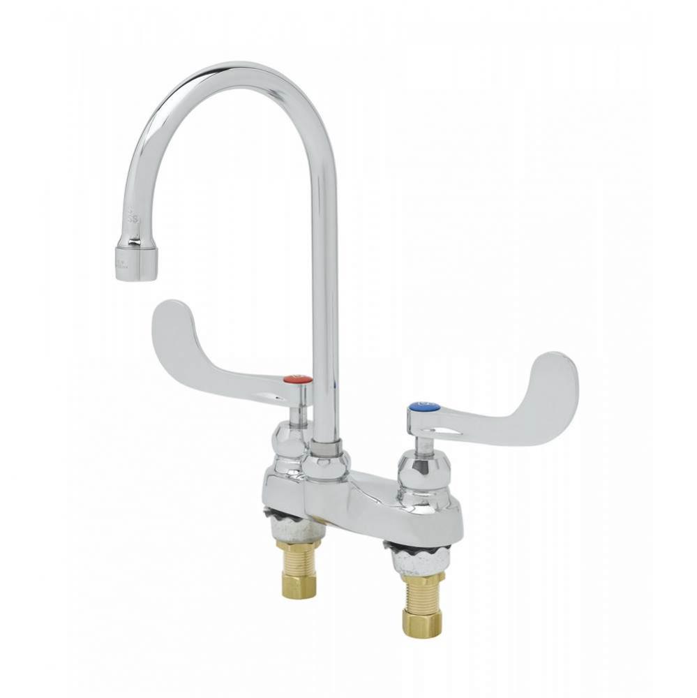 Centerset Faucet, Ceramas, Swivel Gooseneck, 1.5 GPM Aerator, 4&apos;&apos; Wrist-Action Handles