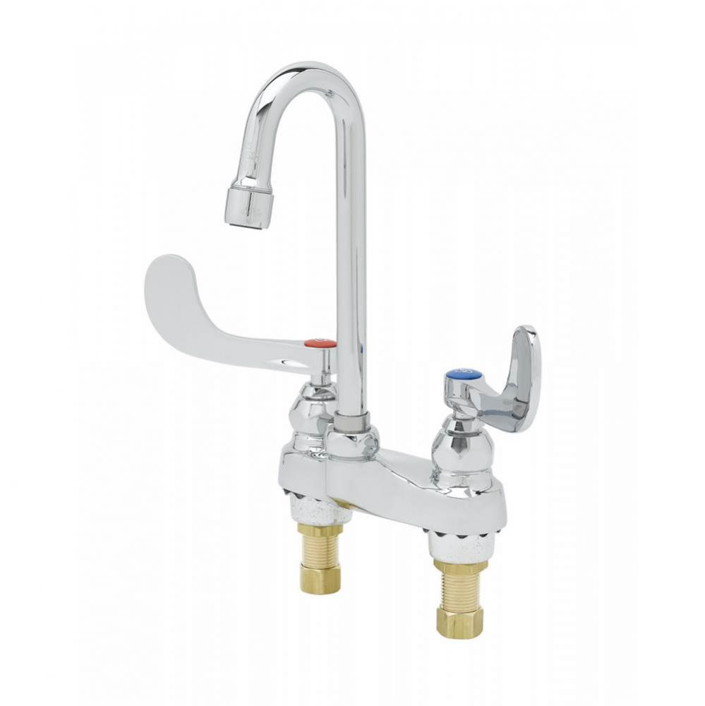 Lavatory Faucet, Deck Mount, Swivel/Rigid Gooseneck, 0.5 GPM Spray Device, 4&apos;&apos; Handles