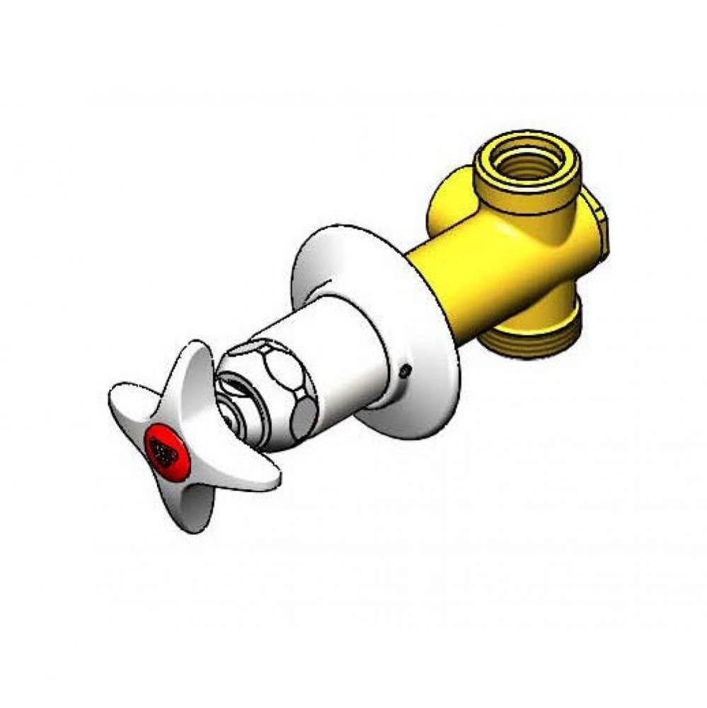 Concealed Straight Valve, 1/2&apos;&apos; NPT Female Inlet and Outlet, 4-Arm Handle, Hot Index