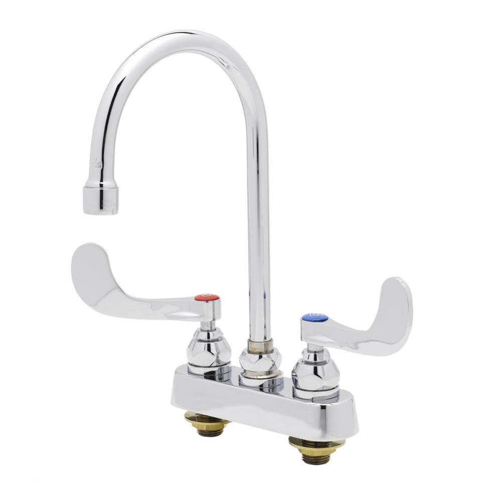 Workboard Faucet, Deck Mount, 4&apos;&apos; Centers, Swivel Gooseneck, Wrist Action Handles