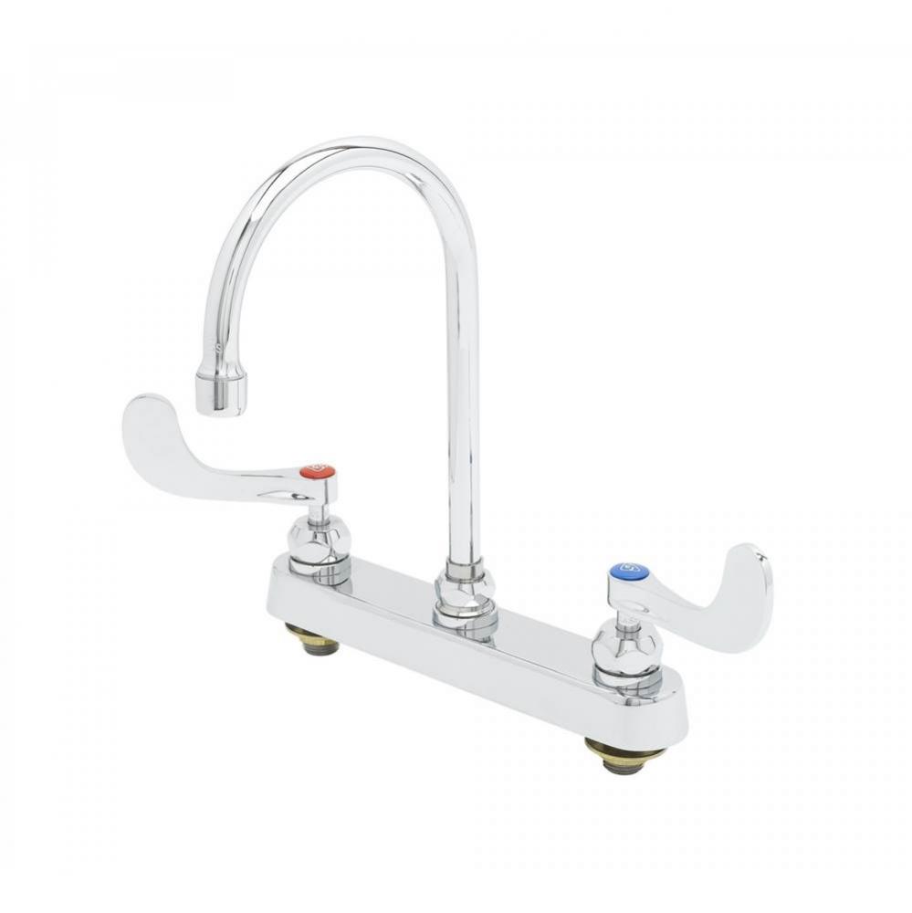 8&apos;&apos; Deck Mount Workboard Faucet, Ceramas, 4&apos;&apos; Wrist-Action Handles, 133X Swive