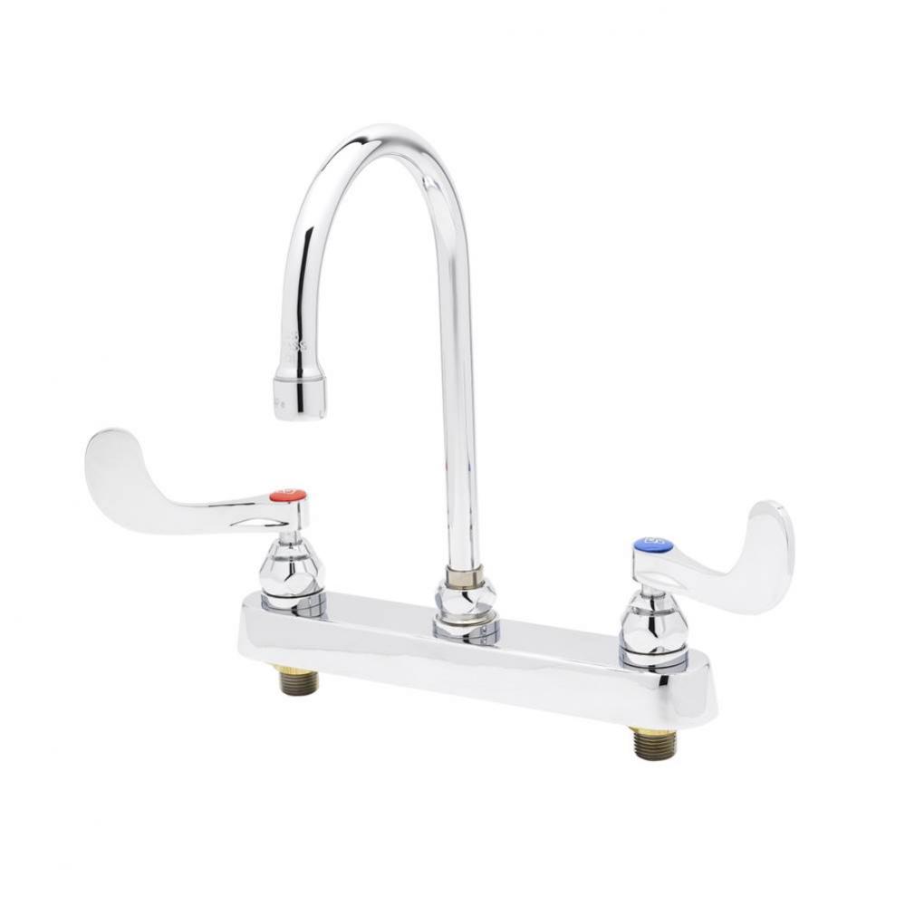 8&apos;&apos;c/c Deck Mount Workboard Faucet,4&apos;&apos;Wrist Action Handles,133X Swivel Goosene