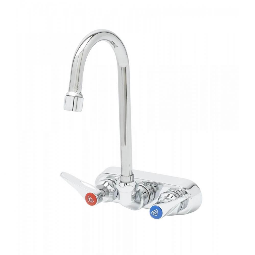 Workboard Faucet, 4&apos;&apos; Wall Mount, Ceramas, Lever Handles w/ Anti-Microbial Coating, Swiv