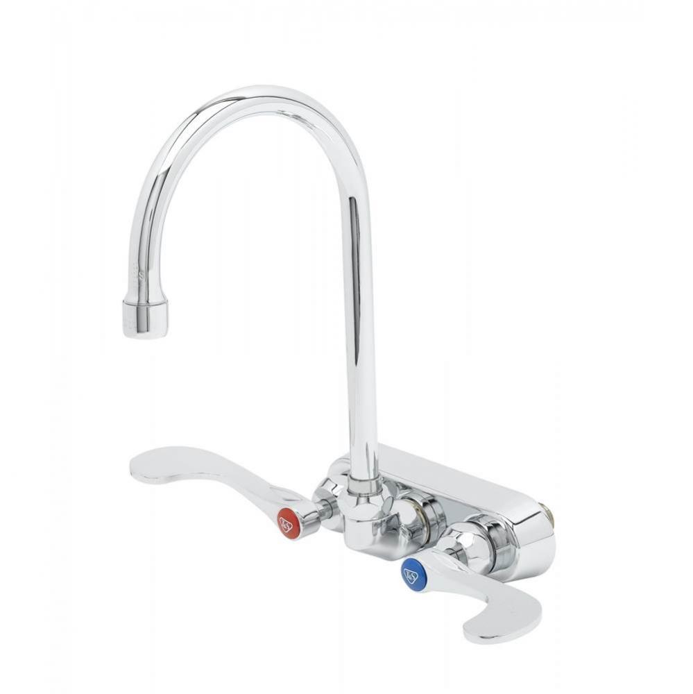 4&apos;&apos; Backsplash Workboard Faucet, Ceramas, 4&apos;&apos; Handles, Swivel Gooseneck, 1.5 G