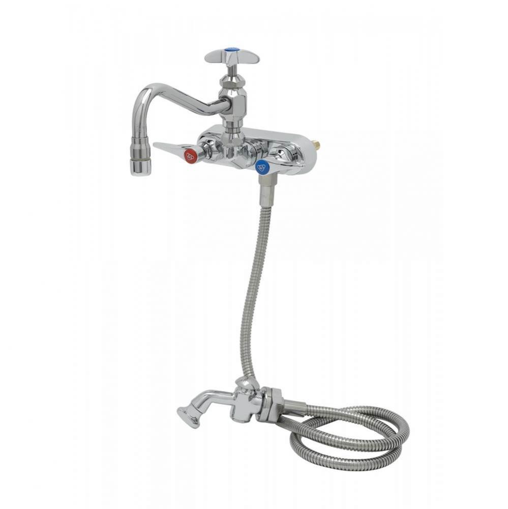 Workboard Faucet, Wall Mount, 4&apos;&apos; Centers, 8&apos;&apos; Swing Nozzle w/Diverter, Hose,