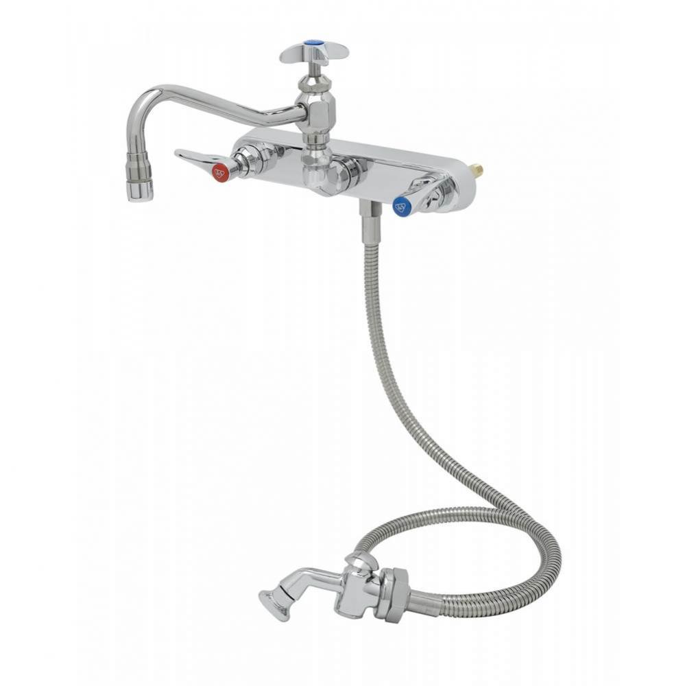 Workboard Faucet, Wall Mount, 8&apos;&apos; Centers, 8&apos;&apos; Swing Nozzle w/Diverter, Hose,