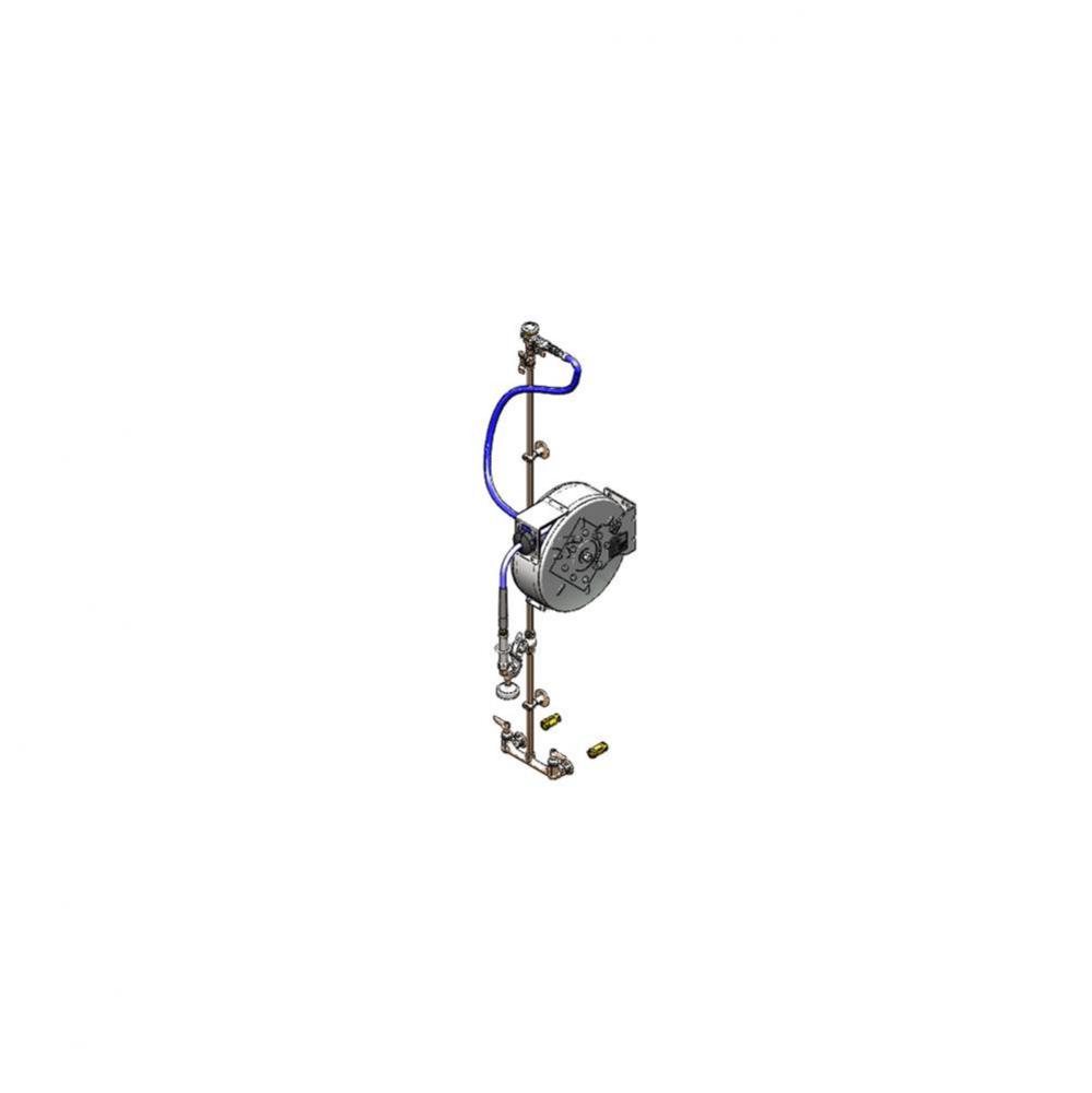 Hose Reel Assembly, Enclosed 30&apos; Stainless Steel Hose Reel, Exposed Piping &amp; Accessories