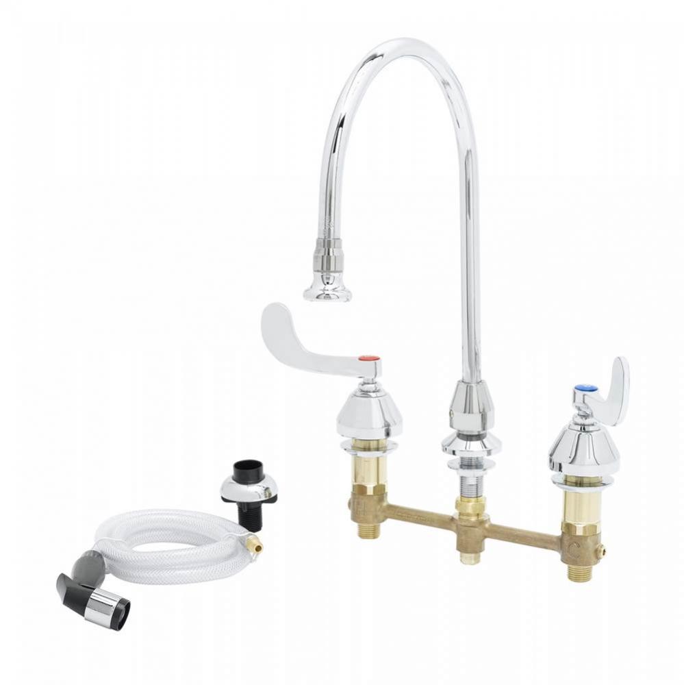 Medical Faucet w/ Sidespray, 8&apos;&apos; Centers, Gooseneck w/ Rosespray Aerator, 4&apos;&apos;