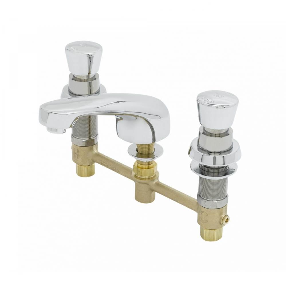 Lavatory Faucet, Push Button Self-Closing Cartridges, 8&apos;&apos; Center, Cast Spout