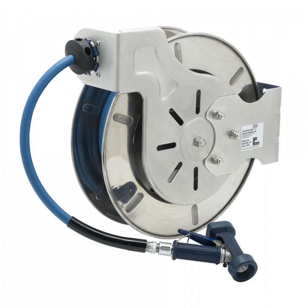 Hose Reel, Open, Stainless Steel, 1/2&apos;&apos; x 35&apos; Hose, 7/16&apos;&apos; Rear Trigger W