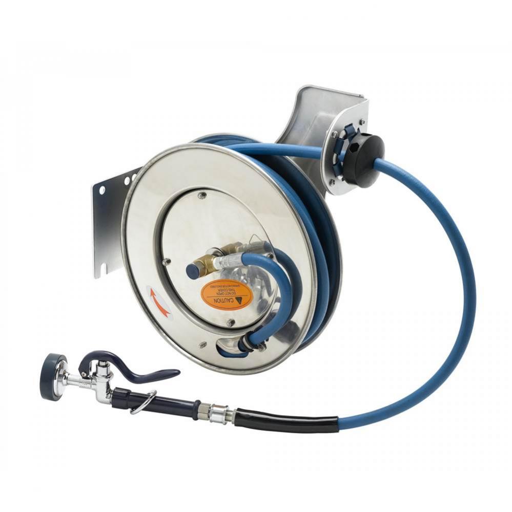 Hose Reel, Open, Stainless Steel, 1/2&apos;&apos; ID x 35&apos;&apos; Food-Grade Hose, EB-0107 Spr