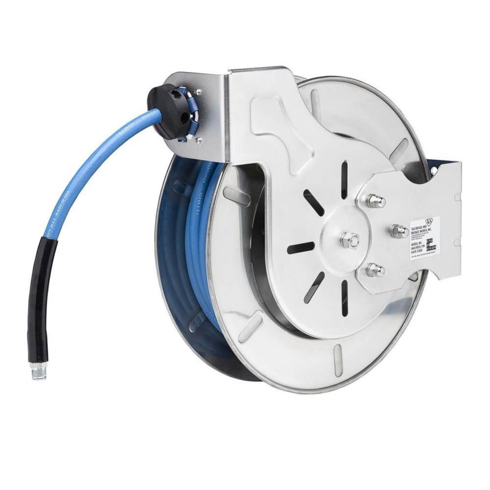 Hose Reel, Open, Stainless Steel, 1/2&apos;&apos; ID x 35&apos;&apos; Food-Grade Hose