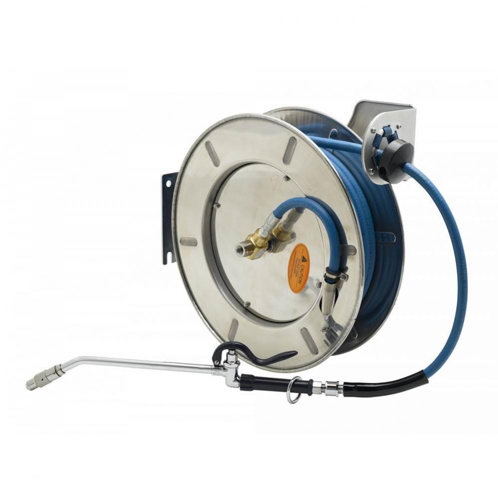 Hose Reel, 3/8&apos;&apos; ID x 50&apos; Hose, Open SS Reel, EB-2322 Extended Spray Wand