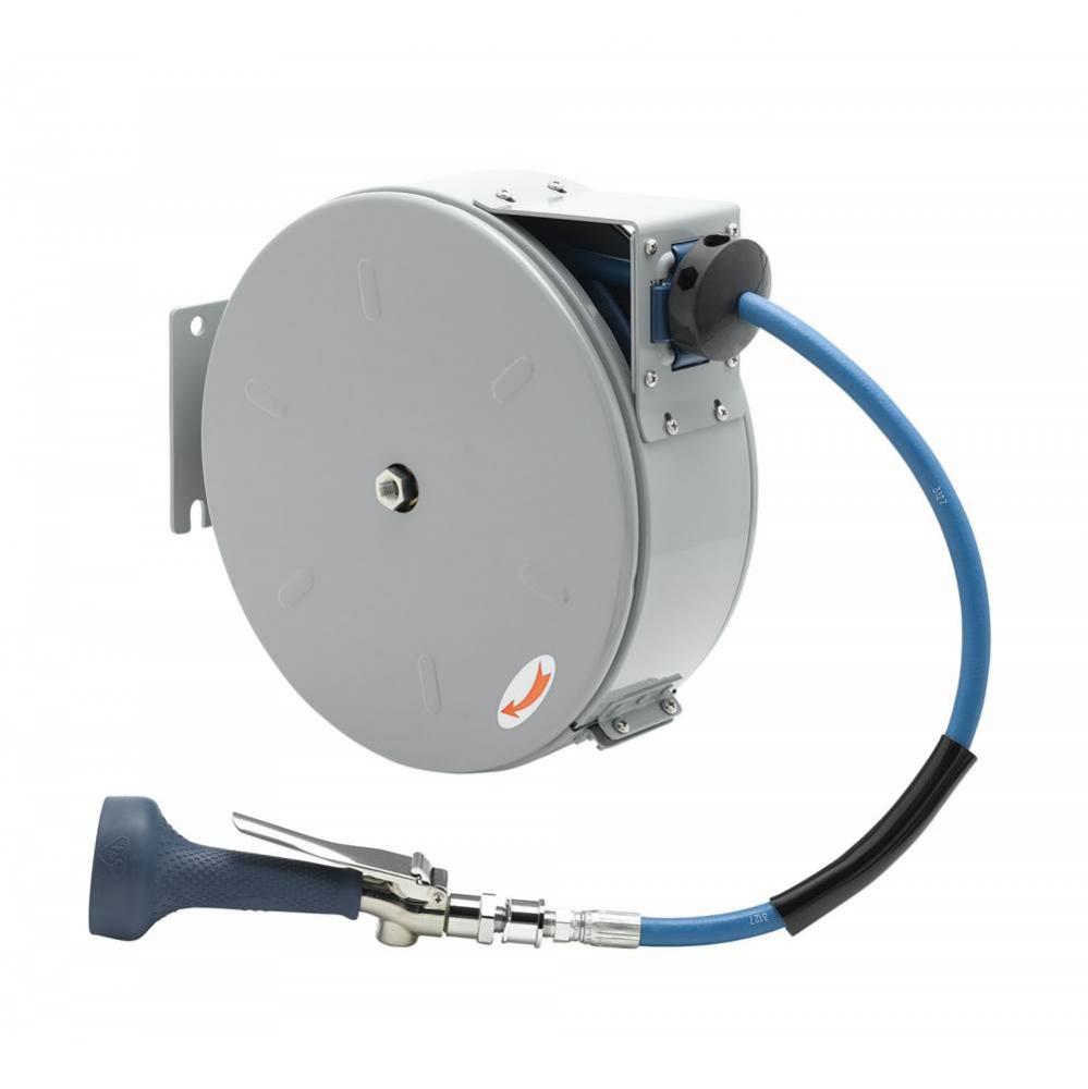 Hose Reel:Closed,30Ft,3/8&apos;&apos;,Epoxy Coated Steel,Hi-Flow Spray Valve