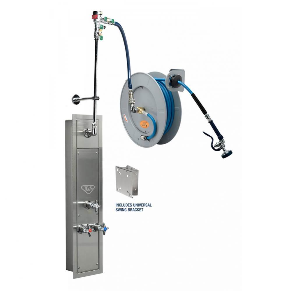 50&apos; Epoxy Coated Open Hose Reel w/ Stainless Steel Recessed Cabinet with Bottom Inlets, Mixin