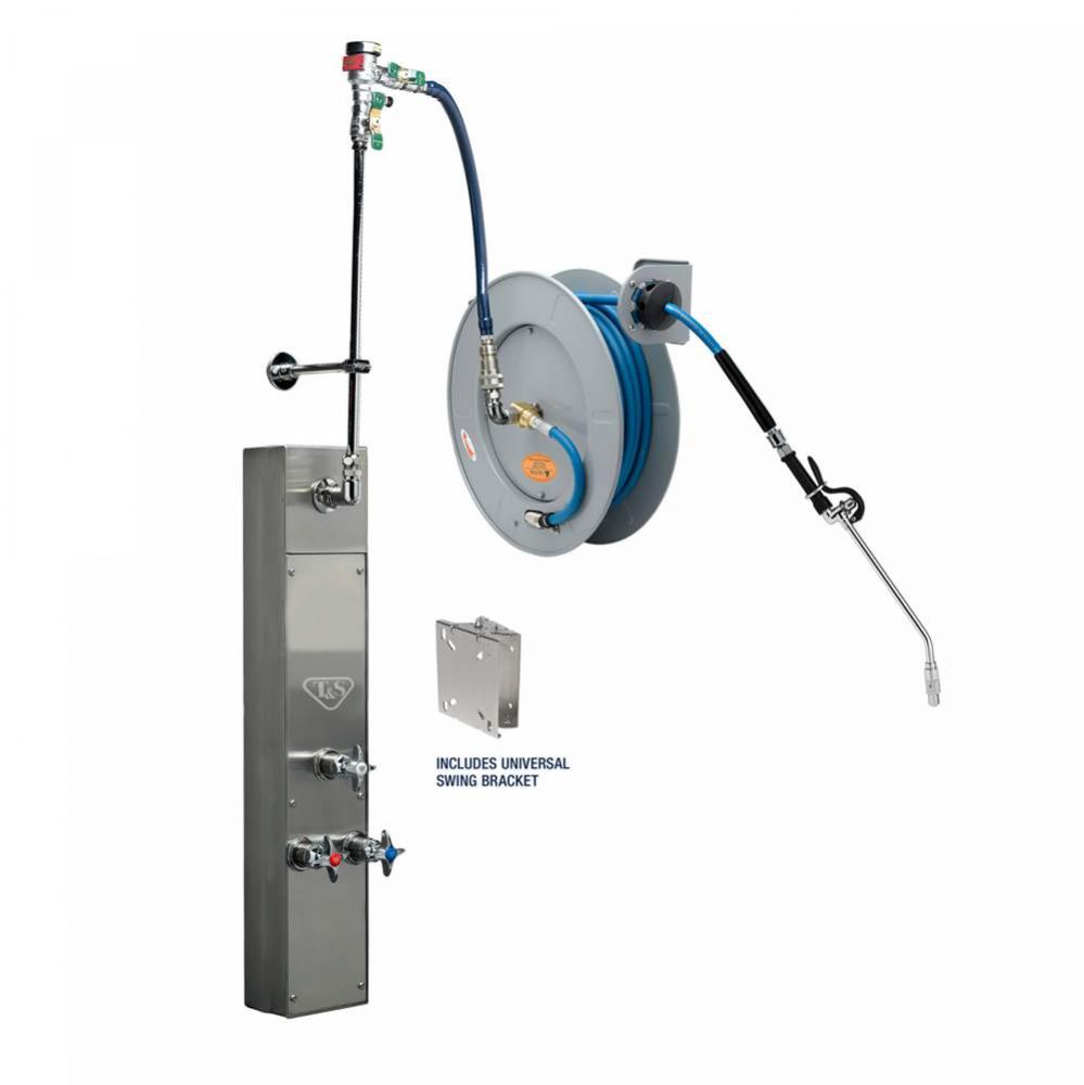 50&apos; Epoxy Coated Open Hose Reel w/ Stainless Steel Surface Mount Cabinet with Bottom Inlets,