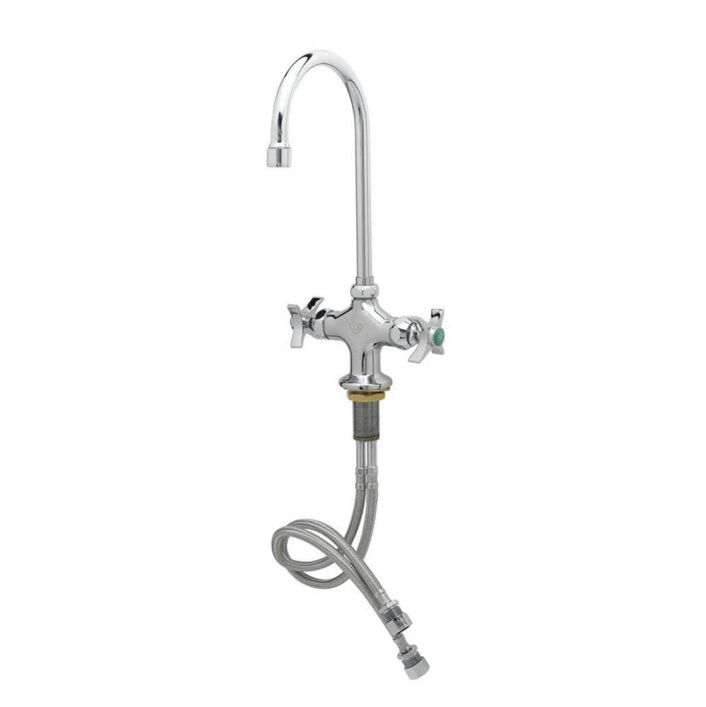 Lab Mixing Faucet, Swivel/Rigid Gooseneck w/ 2.2 GPM Aerator, 4-Arm Handles, Flex Lines