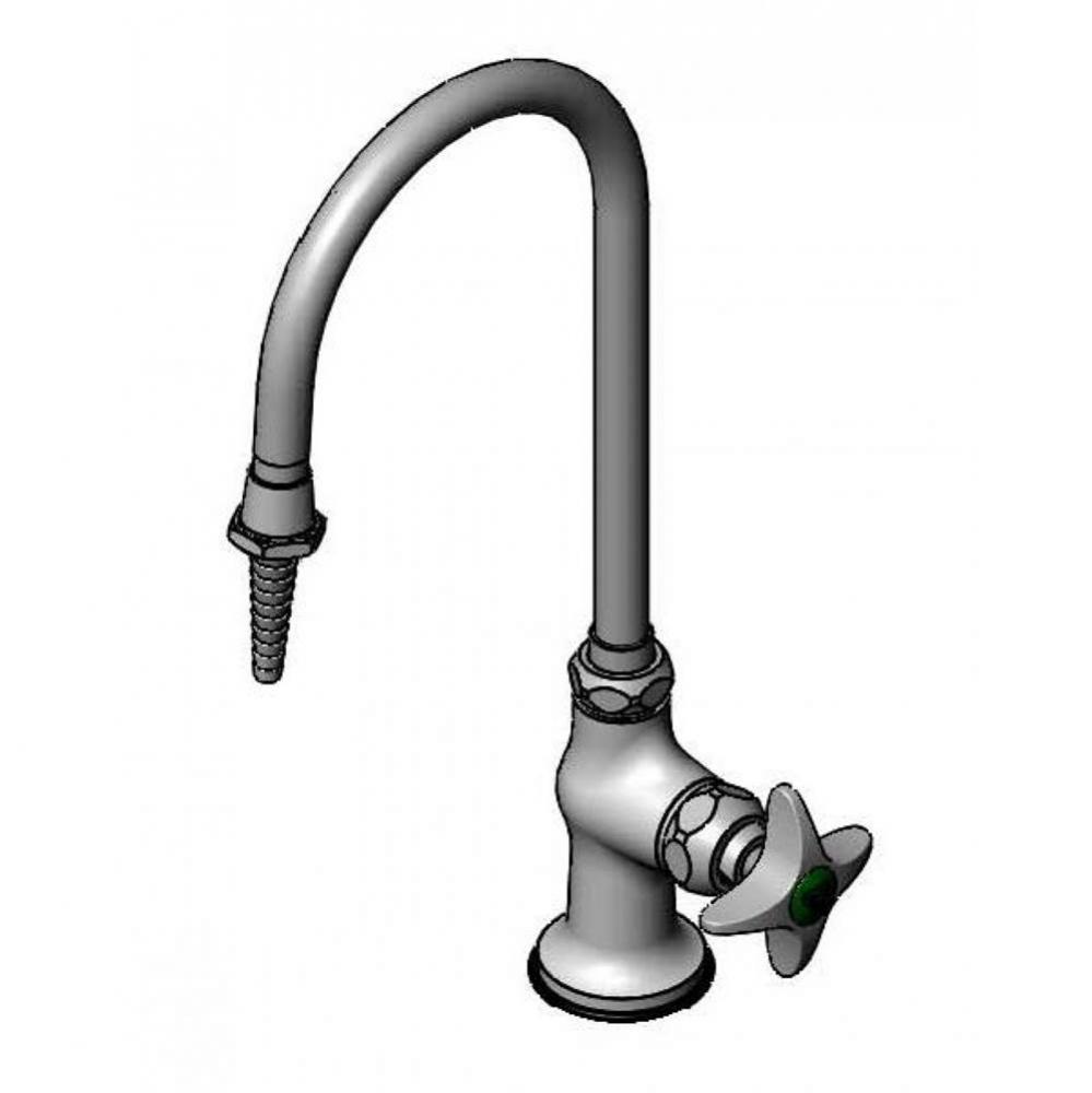 Lab Faucet, Single Temperature Control, Rigid/Swivel Gooseneck, Serrated Tip, 4-Arm Handle