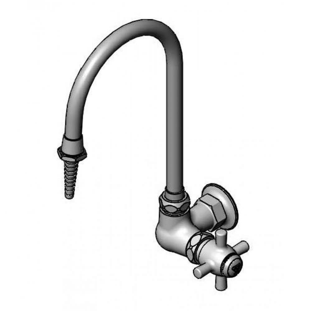 Lab Faucet, Wall Mount, Single Temp, Rigid Gooseneck, Serrated Tip, Tin-Lined