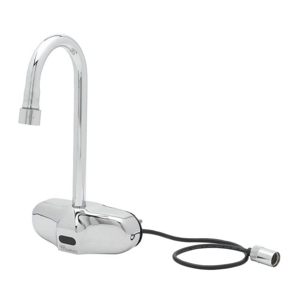 ChekPoint Sensor Faucet, 4&apos;&apos; Wall Mount, Gooseneck, 0.5 GPM VR Outlet, Thermo Mixing Val