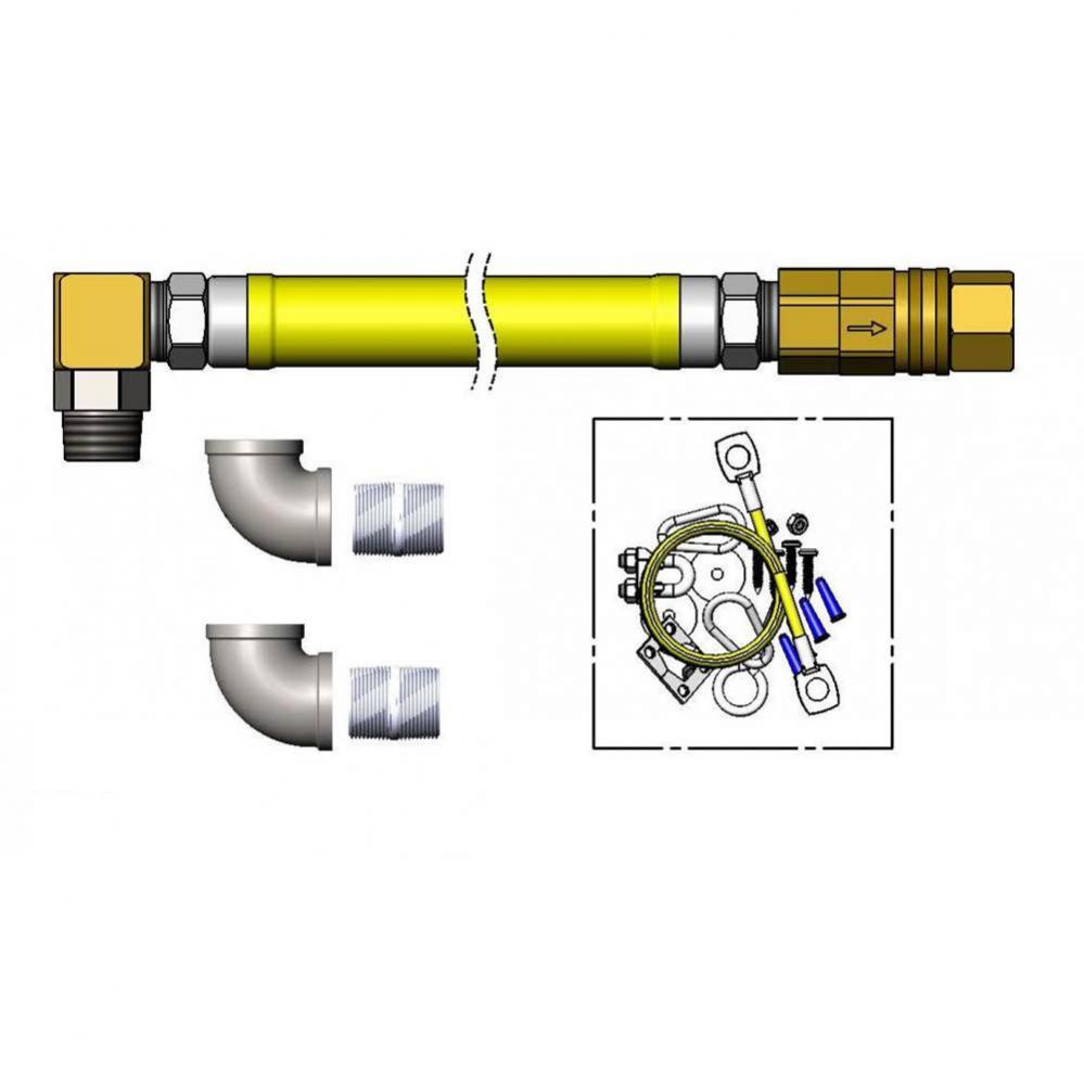 Gas Hose, 1&apos;&apos; NPT x 48&apos;&apos; Long, Swivelink, Quick-Disconnect, FF Elbows, Cable K