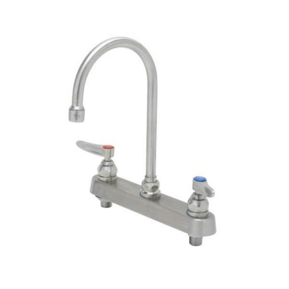 8&apos;&apos; Stainless Steel Deck Mount Workboard Faucet with Stainless Steel Lever Handles and S