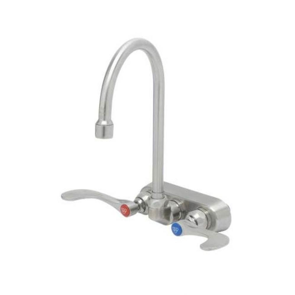 4&apos;&apos; Wall Mount Stainless Steel Mixing Faucet w/ Stainless Steel Swivel Gooseneck with 2.