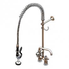 T&S Brass 5PR-4DLS00 - Pre-Rinse, 4'' Deck Mount Base, Ceramics, Lever Handles, 6'' Wall Bracket, Sup