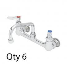 T&S Brass B-0232-M - Double Pantry Faucet, Wall Mount, 8'' Centers, 6'' Swing Nozzle (059X) (Qty. 6