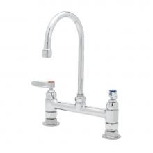 T&S Brass B-0320 - Double Pantry Faucet, Deck Mount, 8'' Centers, Swivel/Rigid Gooseneck, Lever Handles